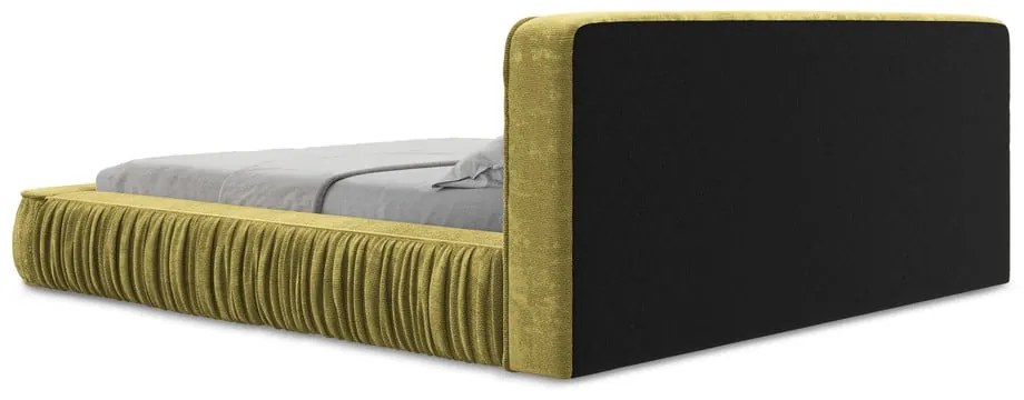 Letto matrimoniale imbottito giallo con contenitore e rete inclusi 160x200 cm Keoni – Makamii
