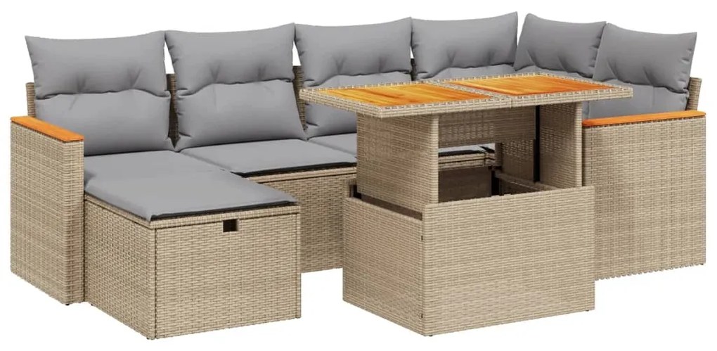 Set divani da giardino 7 pz con cuscini beige in polyrattan
