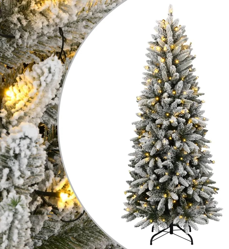 Albero di Natale Artificiale con Neve Floccata e LED in diverse dimensioni e materiali, Albero di Natale Artificiale con 150 LED e Neve Fioccata 150 cm