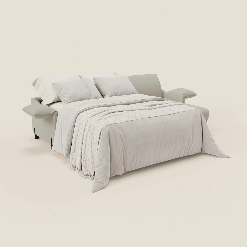 Primula divano letto angolare con materasso H18 cm - penisola contenitore in tessuto smacchiabile T05 panna