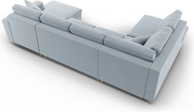 Divano angolare azzurro allungabile e con contenitore (con penisola a sinistra/a U) con rivestimento in velluto Kyoto – Cosmopolitan Design