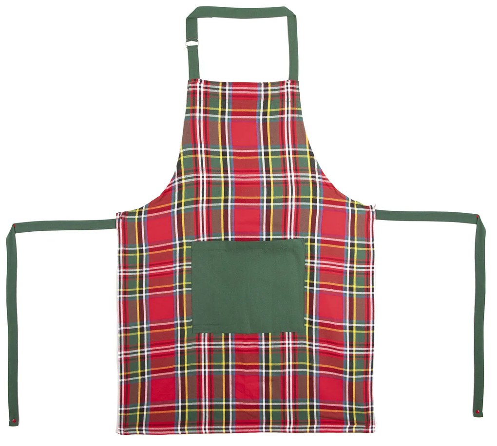 Grembiule tartan rosso con tasca