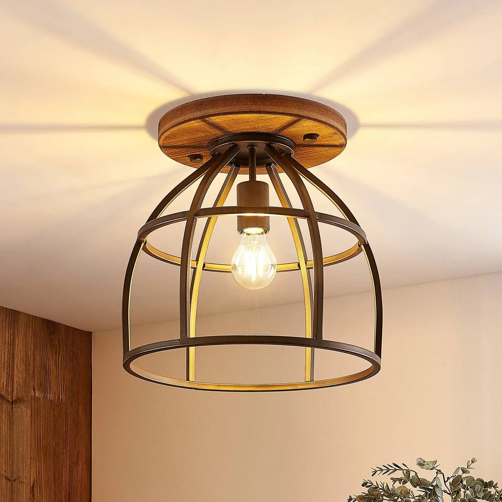 Faretto da soffitto Lindby Rutger, Ø 34 cm, 1 luce, legno, metallo