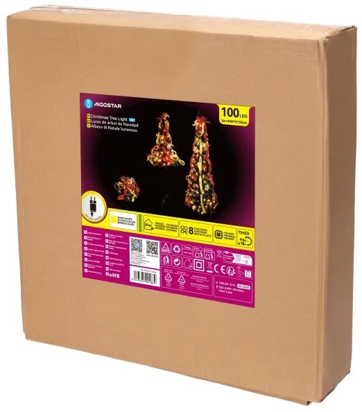 Aigostar - Albero di Natale LED da esterno 100xLED/230V 1,5m IP44 rosso/oro bianco caldo