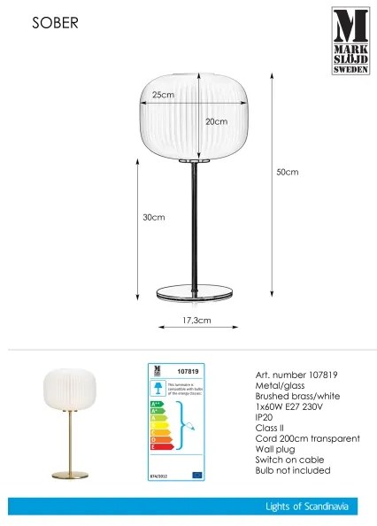 Markslöjd 107819 - Lampada da tavolo SOBER 1xE27/60W/230V bianca/ottone