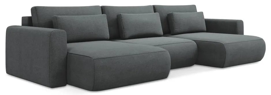 Divano angolare grigio scuro allungabile/con contenitore (a U) Kapua – Makamii