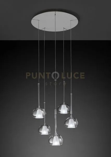 Beba lampadario a sospensione 5 luci vetri piccoli trasparenti d.15...