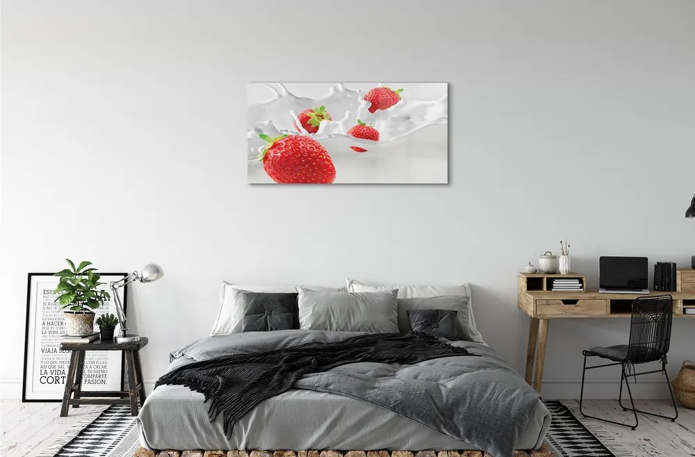 Quadro vetro acrilico Fragole latte 100x50 cm