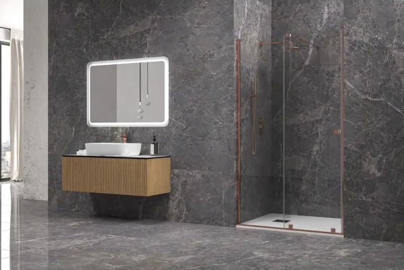 Kamalu - Porta doccia 150 cm senza telaio color oro rosa | KNM4000GR