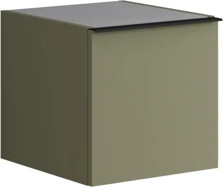 Base laterale Pixel con anta Plain laccato opaco verde salvia e maniglia alluminio nero opaco L.40 H.40 P.45,5 cm.