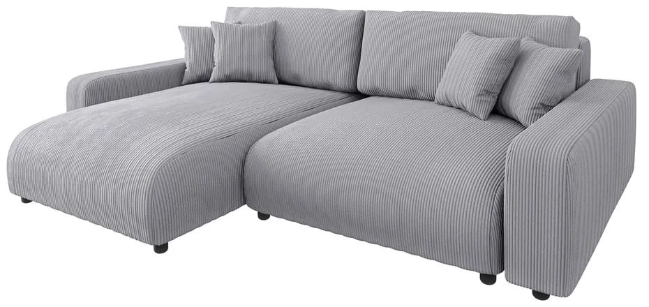 Divano letto in velluto a coste grigio chiaro (penisola variabile) Sara - Ropez