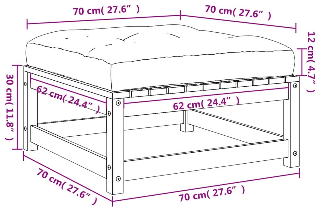 Poggiapiedi Giardino con Cuscini 2 pz Legno Massello di Douglas