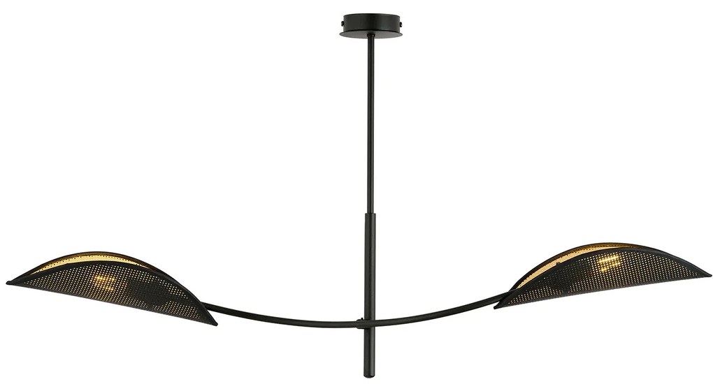 Sospensione Nordica 2 Luci Ares In Acciaio Nero Oro Bracci Regolabili