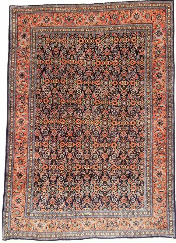 Tabriz Tappeto 290x200 Blu (Iran) Annodato A Mano