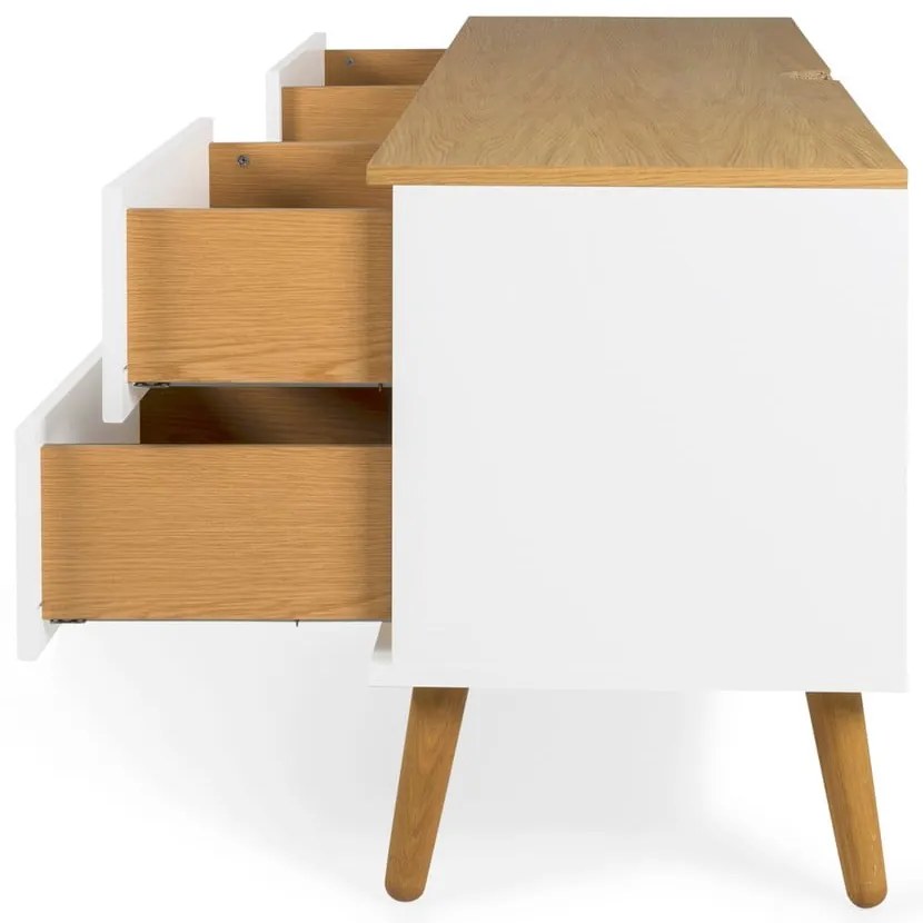 Tavolo TV bianco con gambe in rovere, larghezza 162 cm Dot - Tenzo