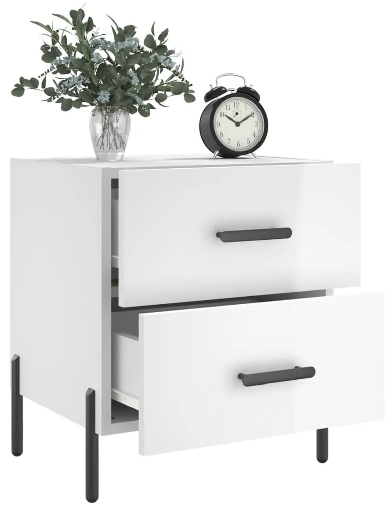 Comodini 2 pz bianco lucido 40x35x47,5 cm in legno multistrato