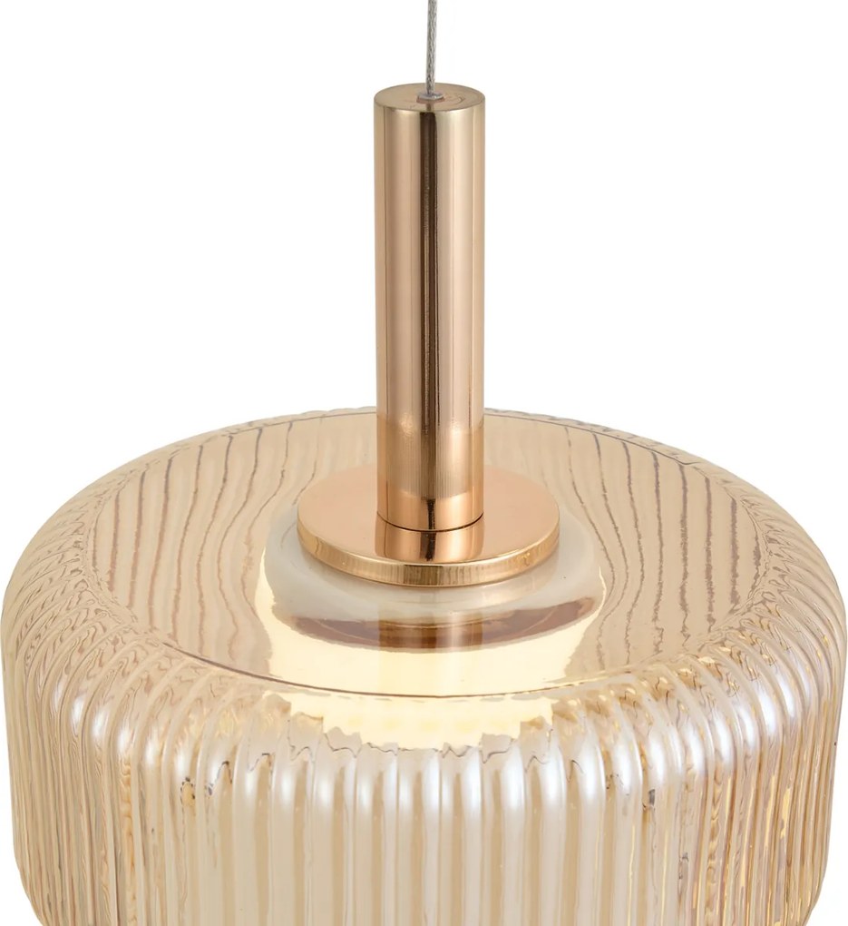 Lampada a sospensione di design oro rosa con vetro ambrato incl. LED dimmerabile a 3 fasi 5 luci Easylift - Fiera