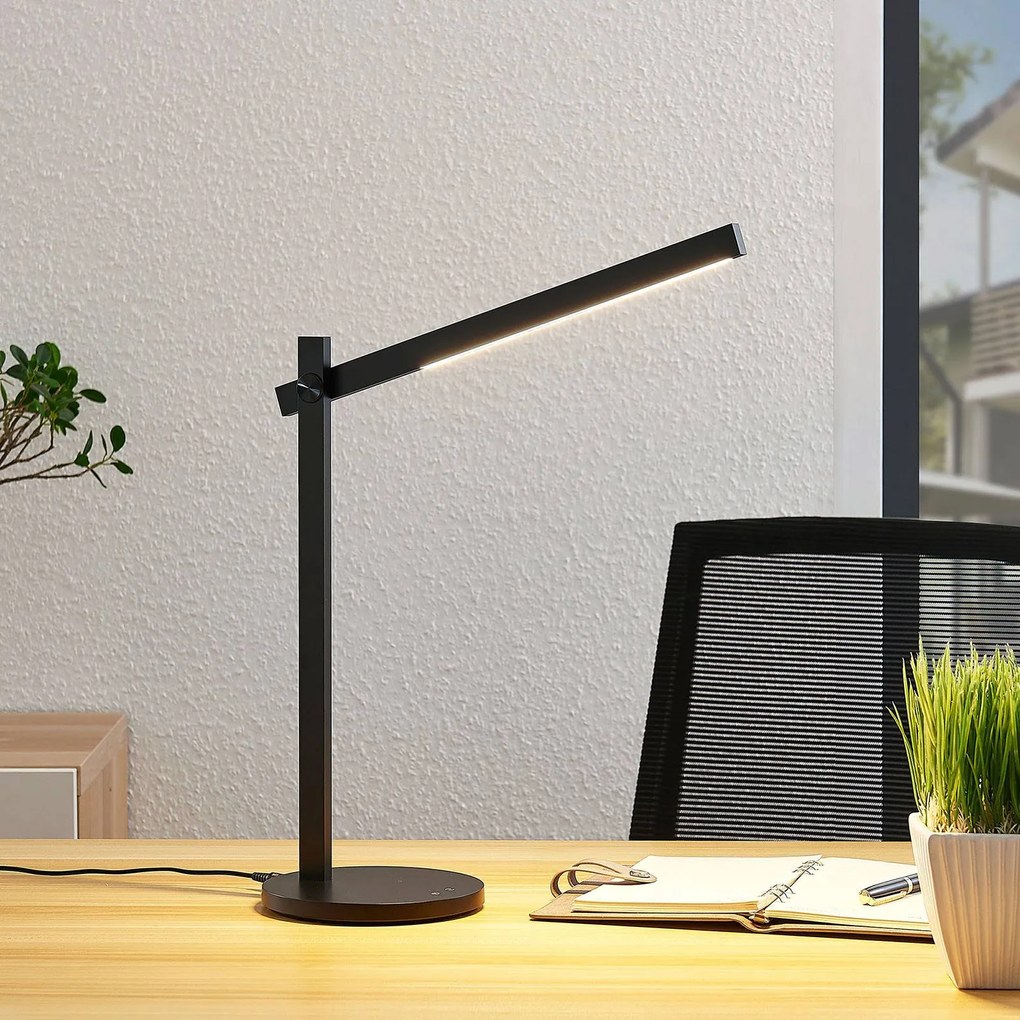 Lampada da scrivania Loretta Lindby, dimmerabile, Nero, Studio / Ufficio, Plastica, Moderno, Lampada da tavolo LED