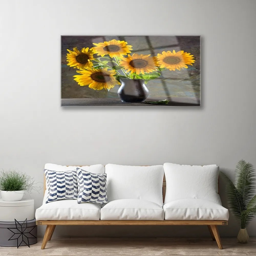 Quadro in vetro Pianta in vaso di girasole 100x50 cm