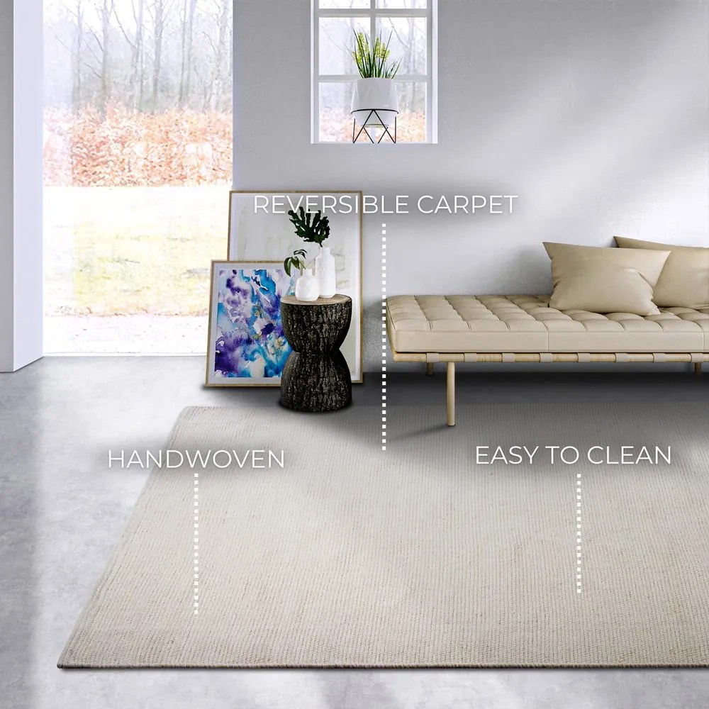 Tappeto color crema tessuto a mano in lana 120x170 cm Pradesh Natural White - Elle Decoration