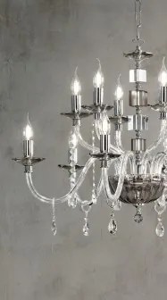 Lampadario in vetro e cristallo fume' livia 6 luci lp.livia-6-fume