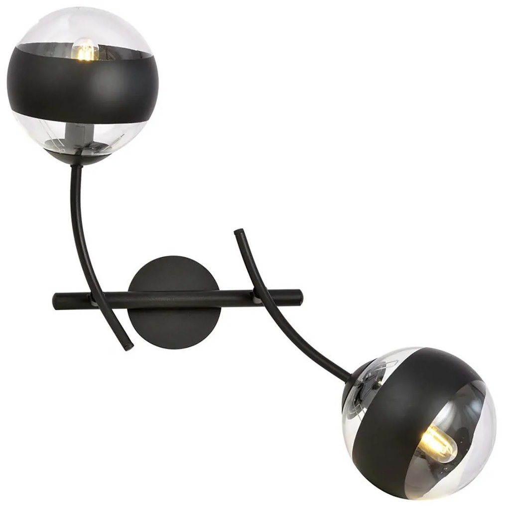 Applique Contemporaneo Oceano Acciaio Nero 2 Luci E14 Ip20