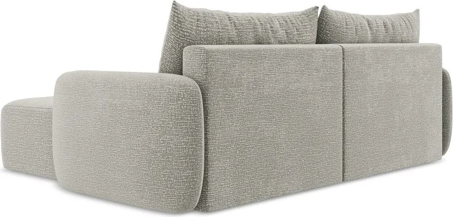 Divano angolare grigio chiaro allungabile/con contenitore (con penisola a destra) Kalena – Makamii