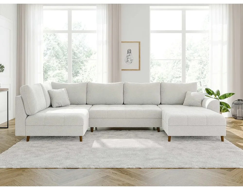 Divano angolare crema in tessuto bouclé (angolo destro/U) Ariella - Ropez