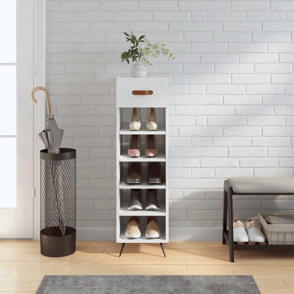 Scarpiera Bianco Lucido 30x35x105 Cm İn Legno Multistrato /