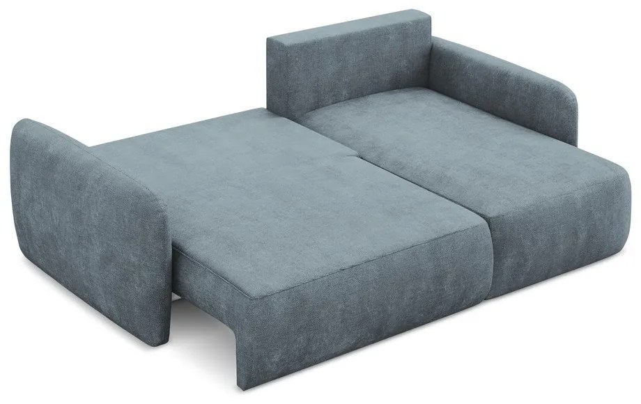 Divano angolare blu polveroso allungabile/con contenitore (con penisola a destra/con chaise lounge) con rivestimento in ciniglia Lilo – Makamii