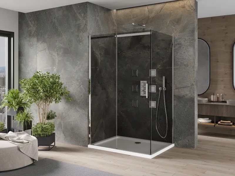 Mexen Omega cabina doccia scorrevole 100 x 90 cm, grafite, cromo + piatto Flat, bianco - 825-100-090-01-40-4010