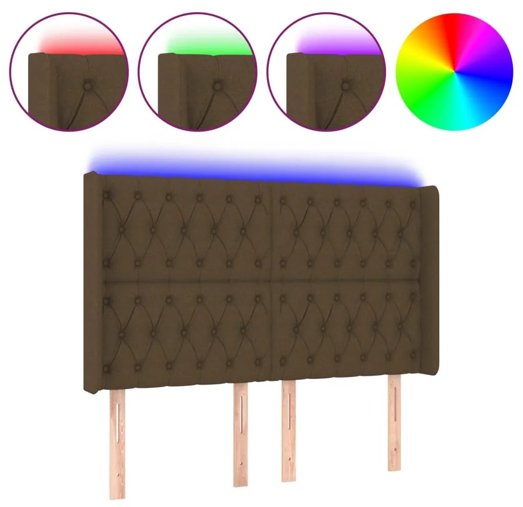 Testiera a led marronescuro147x16x118/128cm intessuto
