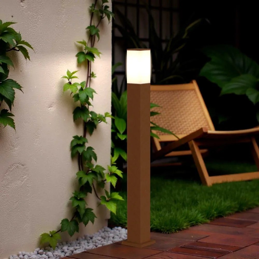 Paletto da Giardino 100cm Acciaio Inox CORTEN IP54 Squadrato Base E27 Colore Corten