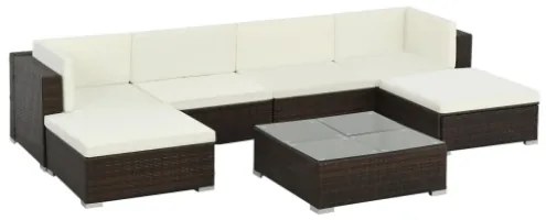 Set Divani da Giardino 7 pz con Cuscini in Polyrattan Marrone