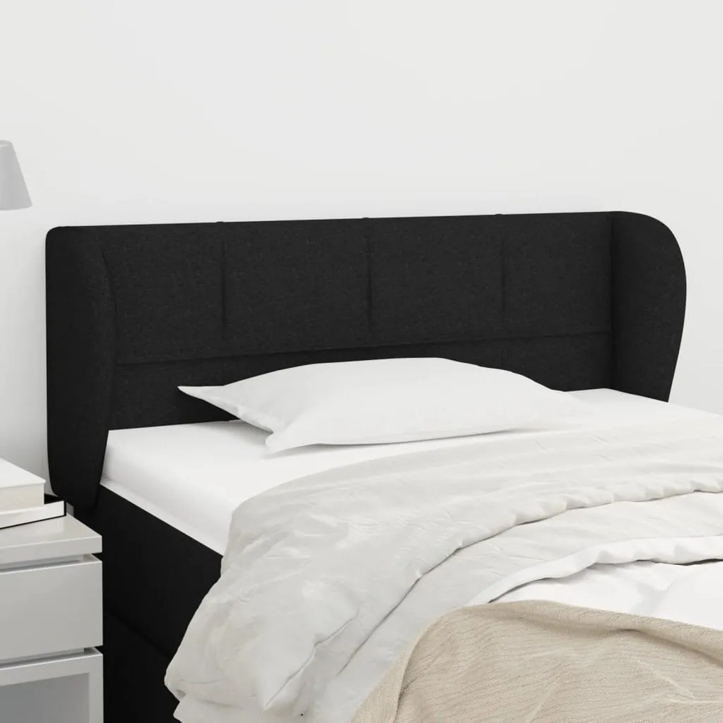 Testiera Ad Orecchio Nera 93x23x78/88 Cm İn Tessuto /