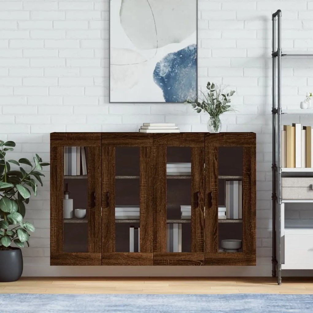 Armadietti A Parete 2 Pz Rovere Marrone İn Legno Multistrato /