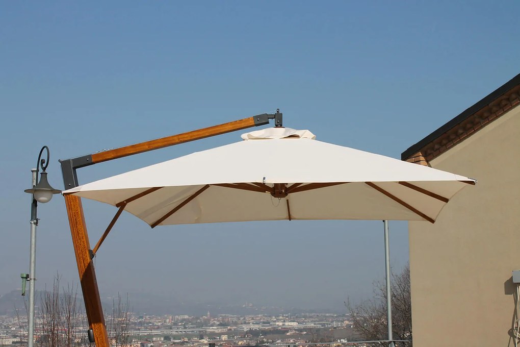 Ombrellone da Giardino Decentrato 3x3m in Legno Telo in Acrilico Danieli San Francisco Ecrù...
