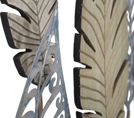 Pannello Decorativo In Ferro E Legno Foglie 75x2,5x87 Cm Oro E Argento Ver.C