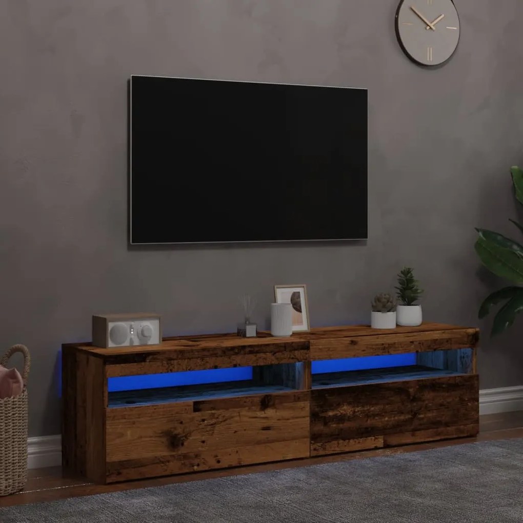 Mobili porta tv con led 2 pz legno antico in legno multistrato