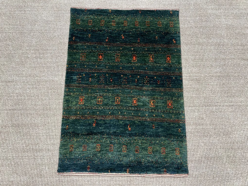 Loribaft Tappeto persiano 90x60 Verde (Iran) Annodato A Mano