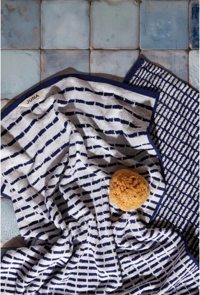 Asciugamano tipo terry bianco/blu in misto bambù 50x100 cm Nuance – JUNA