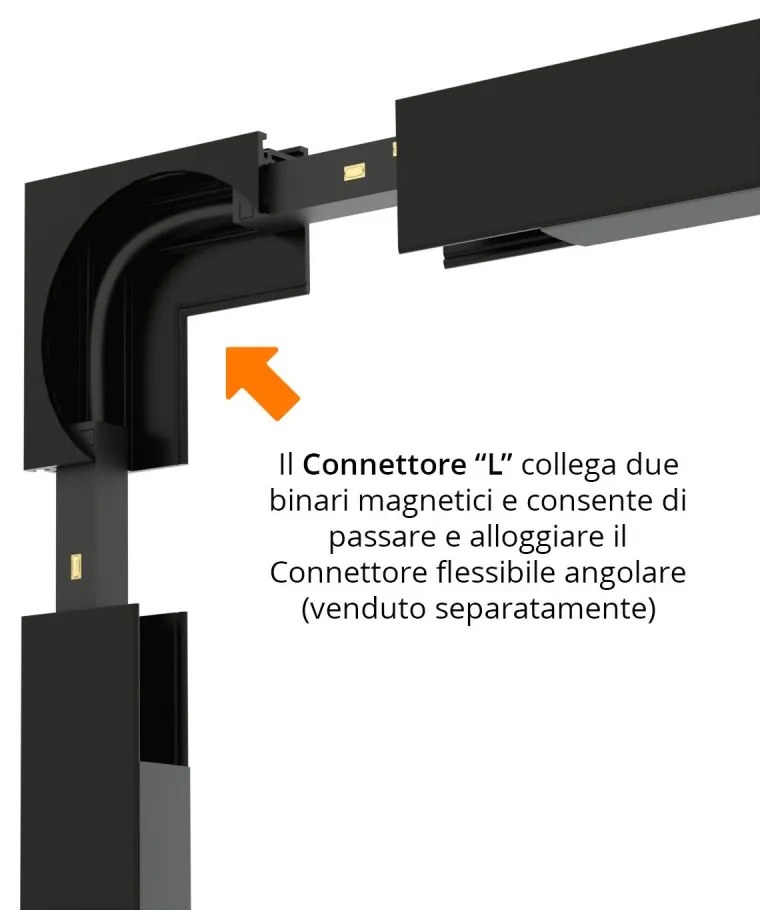 Connettore "L" Verticale per Binario Magnetico a Superficie - Nero Connettori Binari Tipo L Verticale