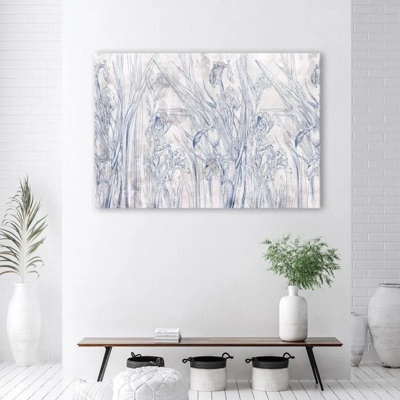 Quadro su tela, Contorni blu di fiori  Dimensioni 100x70