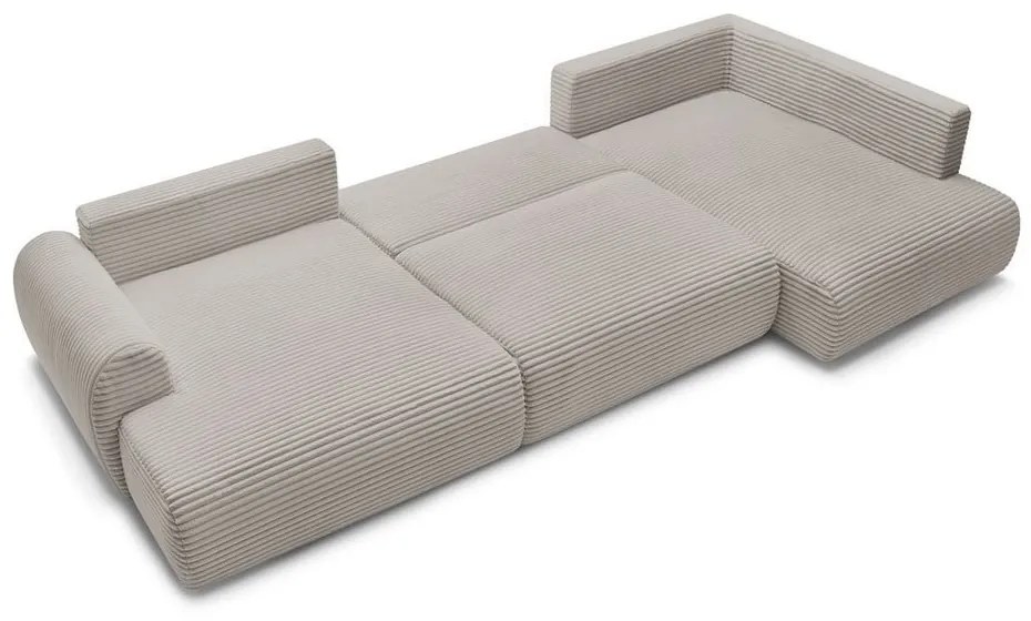 Divano angolare in grigio chiaro/beige allungabile (con penisola a sinistra/a forma di "U") con rivestimento in velluto a coste Lucien – Bobochic Paris