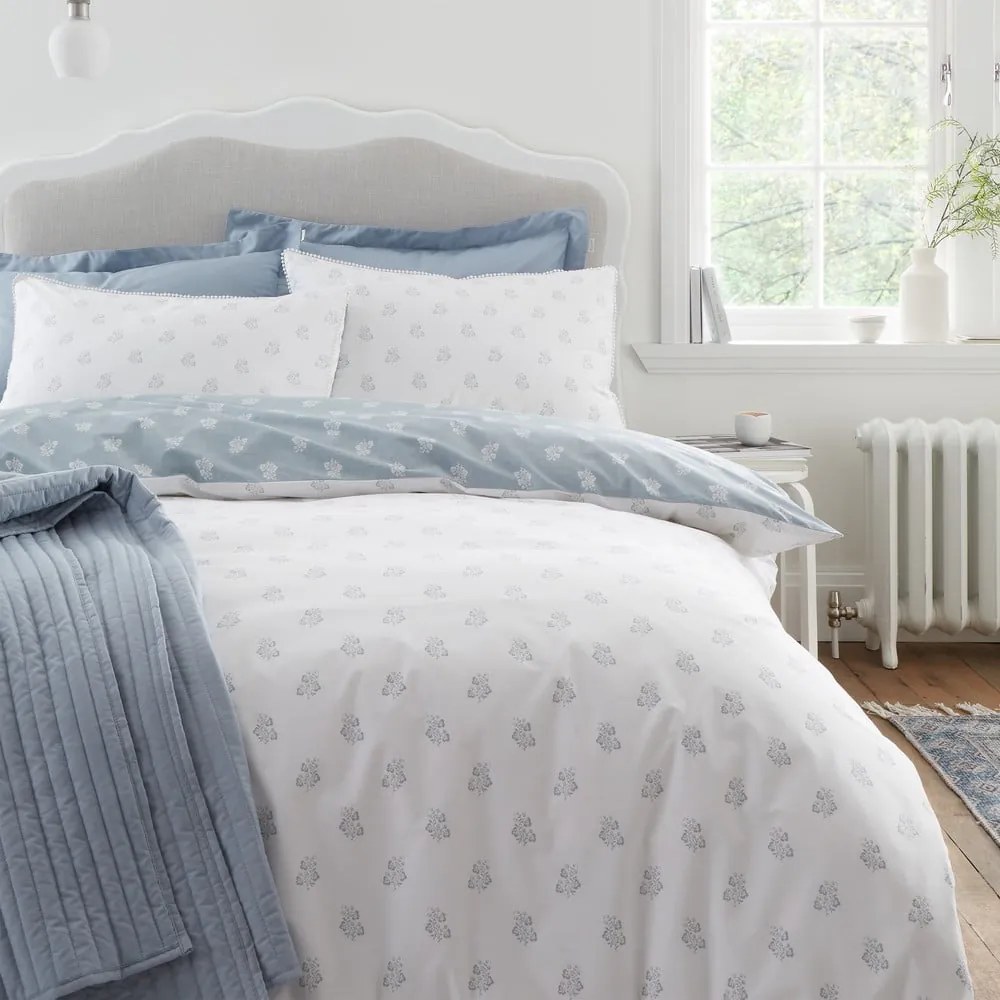 Set copripiumino e federa bianco e blu in cotone per letto singolo 135x200 cm Esme Floral – Bianca