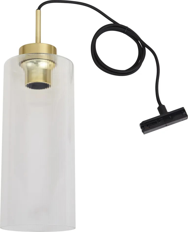 Lampada a sospensione Art Déco oro con vetro trasparente per sistema a binario monofase - Iconic Laura
