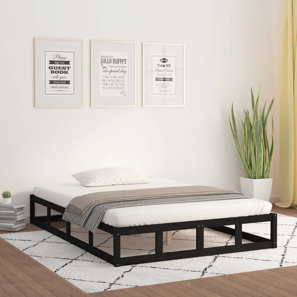 Giroletto Nero 180x200 Cm Super King İn Legno Massello /