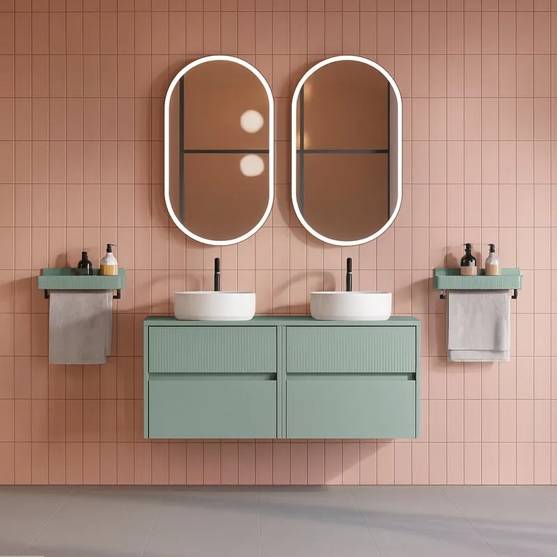 Mobile da bagno sospeso sotto lavabo Niwa 2 cassetti L 59.5 x H 50 x P 45.5 cm verde timo laccato opaco cannettato