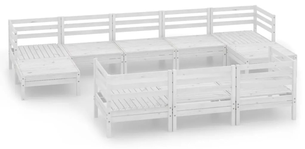 Set Salotto da Giardino 10 pz in Legno Massello di Pino Bianco