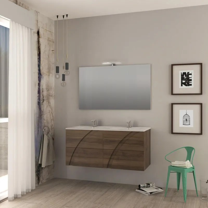 Mobile bagno da fissare con lavabo Monica L 120 x H 55 x P 46 cm noce effetto legno